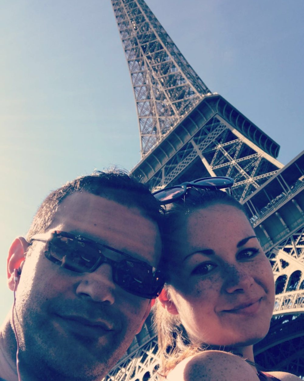 Jake and Salena beneath the Eiffel Tower